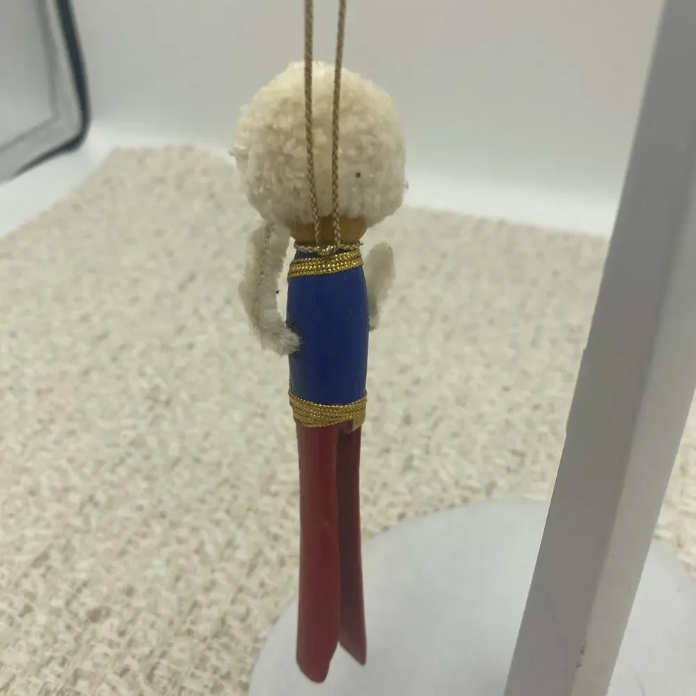 Vintage Clothes pin Nutcracker Christmas Ornament Red Blue White Gold
